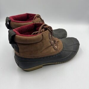Tommy Hilfiger Duck Boots Brown Leather Waterproof Lined Winter Shoes Women's 8M